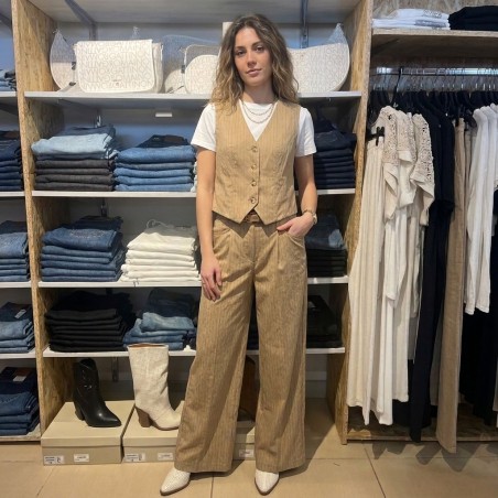 EVE 2639 Completo Donna Gilet + Pantalone Palazzo Beige