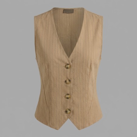 EVE 2639 Completo Donna Gilet + Pantalone Palazzo Beige