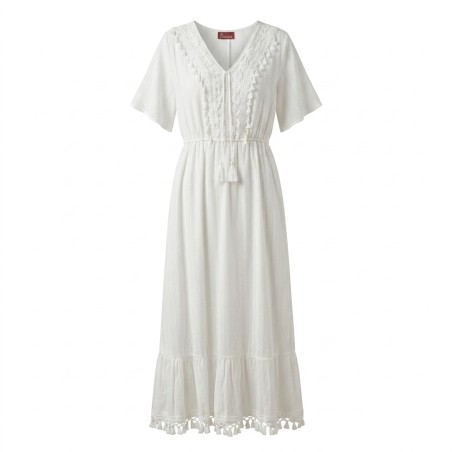 LINDA'S C588 Abito Donna Mezza Manica Lungo Bianco 