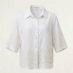 MARTINA KRAY 3253 Camicia Donna Mezza Manica Con Ricami Bianco