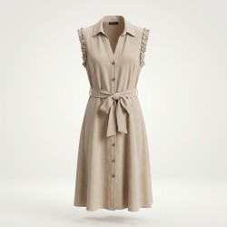 NEYLA 5754 Abito Donna Lungo Con Cintura Beige