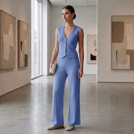MARTINA KRAY 8085 Completo Donna Gilet+Pantalone Azzurro