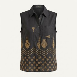 MARTINA KRAY MAR3252 Camicia Donna Giromanica Con Fantasia Oro Nero