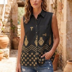 MARTINA KRAY MAR3252 Camicia Donna Giromanica Con Fantasia Oro Nero 2