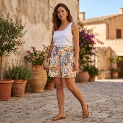 EMANUELA COSTA NISIDA Pantaloncino Donna Fantasia a Fiori Bianco 2