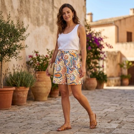 EMANUELA COSTA NISIDA Pantaloncino Donna Fantasia a Fiori Bianco