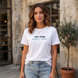 MARTINA KRAY 100-129 T-Shirt Donna Con Scritta AIUTACO O SIGNOR Ricamata Bianco Azzurro