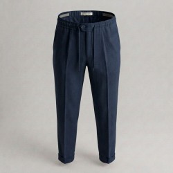 GC LUXURY INVINCIBILE Pantalone Coulisse Uomo Tasca America In Puro Lino Blu 2
