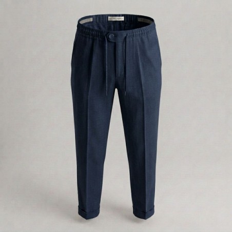 GC LUXURY INVINCIBILE Pantalone Coulisse Uomo Tasca America In Puro Lino Blu