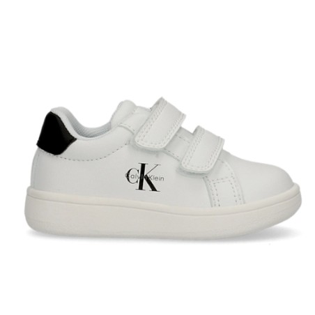 Calvin Klein V1X9 Sneakers Bambino Con Doppio Strappo Bianco/Nero/Latte