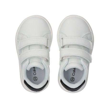 Calvin Klein V1X9 Sneakers Bambino Con Doppio Strappo Bianco/Nero/Latte