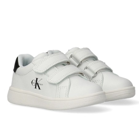 Calvin Klein V1X9 Sneakers Bambino Con Doppio Strappo Bianco/Nero/Latte
