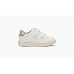 Calvin Klein V1A9 Sneakers Bambino/a Con Doppio Strappo Off White/ Nude/Argento