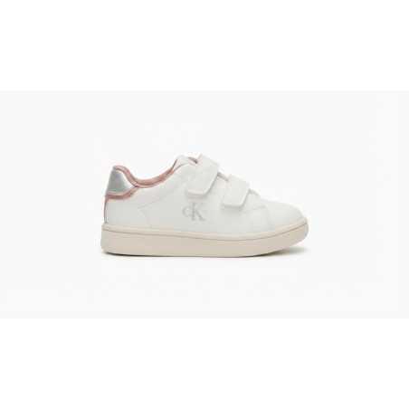 Calvin Klein V1A9 Sneakers Bambino/a Con Doppio Strappo Off White/ Nude/Argento