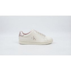 Calvin Klein V3A9 Sneakers Donna Stringate Con Logo Laterale Off White/ Nude/Argento
