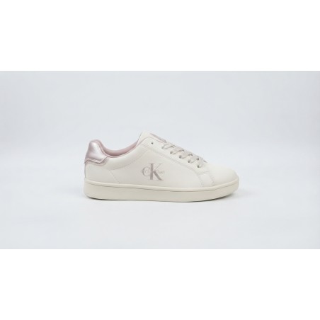 Calvin Klein V3A9 Sneakers Donna Stringate Con Logo Laterale Off White/ Nude/Argento