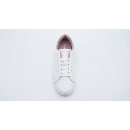 Calvin Klein V3A9 Sneakers Donna Stringate Con Logo Laterale Off White/ Nude/Argento