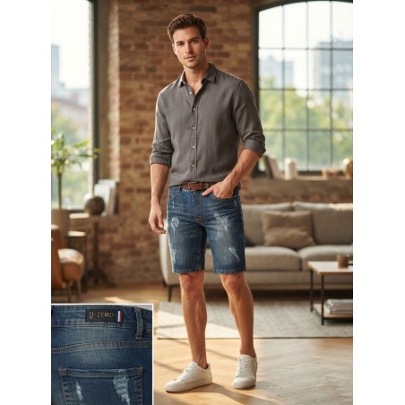 GC LUXURY LIVORNO 002 Bermuda Jeans Uomo 5 Tasche Slim Blu Jeans