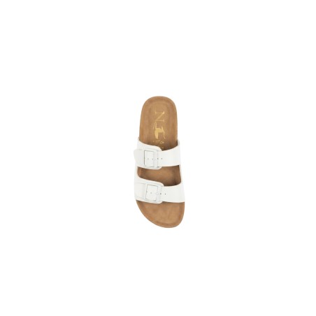 Nazareno Gabrielli 0073 Sandalo Ciabatta Donna Con Fibbia Regolabile Bianco-Beige