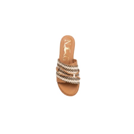 Nazareno Gabrielli 3134 Sandalo Ciabatta Donna In Raffia Camel