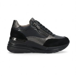 KEYS K-11220 PREMIUM Sneakers Donna Zeppa Con Zip Laterale Stringate Nero-Piombo