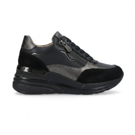 KEYS K-11220 PREMIUM Sneakers Donna Zeppa Con Zip Laterale Stringate Nero-Piombo