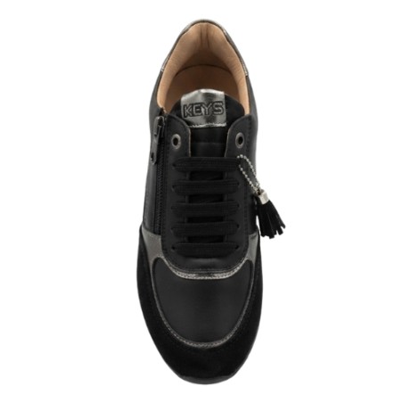 KEYS K-11220 PREMIUM Sneakers Donna Zeppa Con Zip Laterale Stringate Nero-Piombo