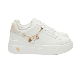 Paciotti 4US 4BX260 Sneakers Donna Platform Stringate Con Accessorio Laterale Bianco-Beige