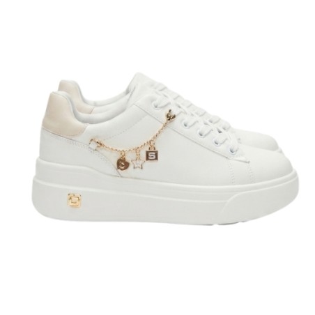 Paciotti 4US 4BX260 Sneakers Donna Platform Stringate Con Accessorio Laterale Bianco-Beige