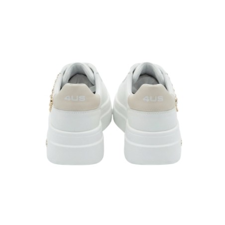 Paciotti 4US 4BX260 Sneakers Donna Platform Stringate Con Accessorio Laterale Bianco-Beige