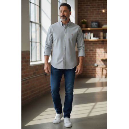 Ralph Lauren Polo OXFORD Camicia Uomo Slim-Fit Grigio