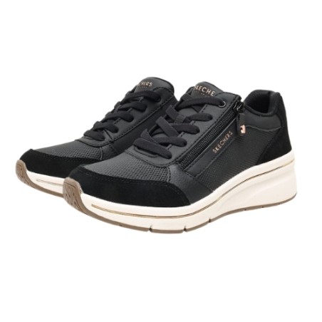 SKECHERS 190370 BILLION FLEX LUXE UP Sneakers Donna Zeppa Con Zip Laterale Nero