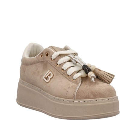 Laura Biagiotti 9821 Sneakers Donna Platform Stringate con Accessori Beige