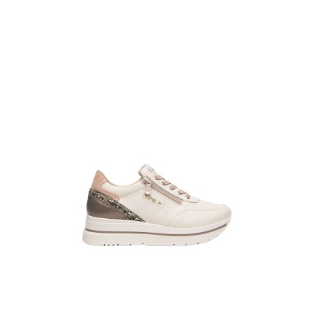 Nero Giardini VELVET I617360D Sneakers Donna Stringate Platform Con Zip Laterale Milk