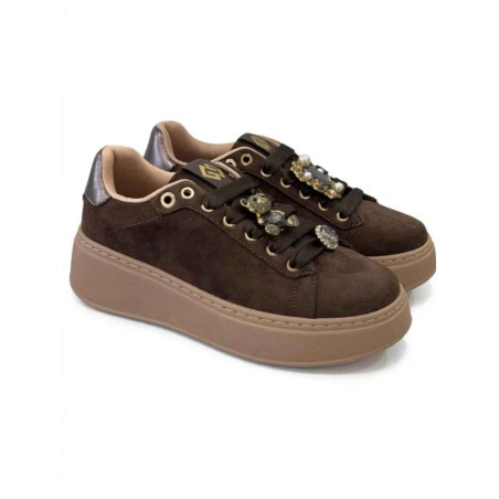 Gold & Gold GB1093-1 Sneakers Donna Stringate Con Accessorio Moro