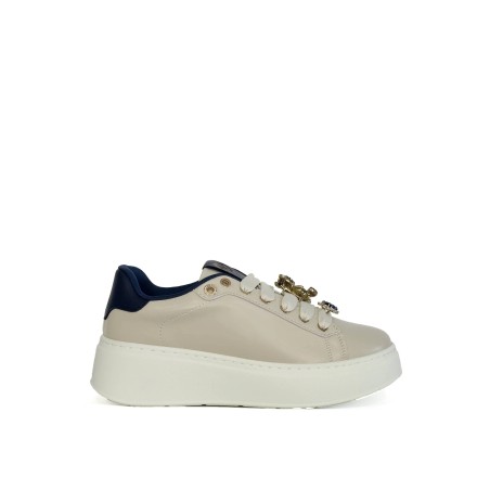 Gold & Gold GB1093-1 Sneakers Donna Stringate Con Accessorio Beige/Blu