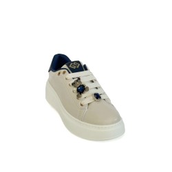 Gold & Gold GB1093-1 Sneakers Donna Stringate Con Accessorio Beige/Blu 2