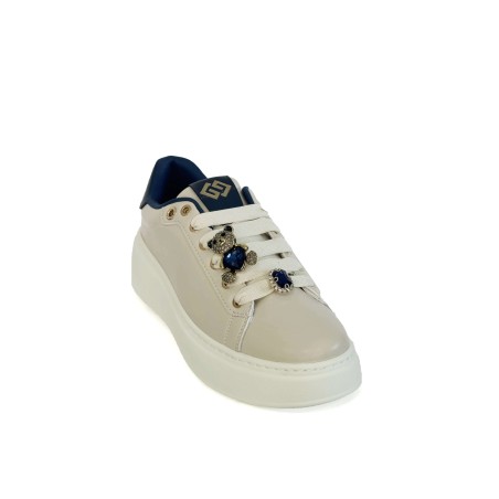 Gold & Gold GB1093-1 Sneakers Donna Stringate Con Accessorio Beige/Blu