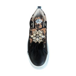 Gold & Gold GB987 Sneakers Donna Stringate Con Accessorio Platform Nero Leopard 2