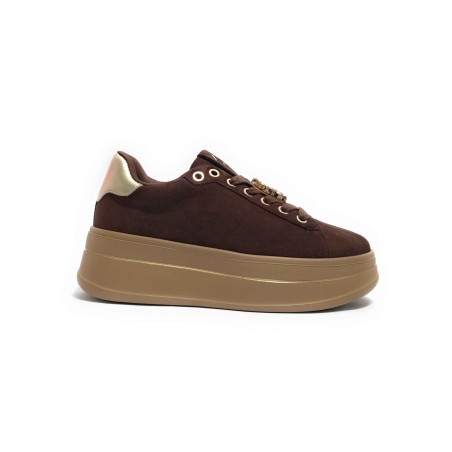 Gold & Gold GB989 Sneakers Donna Stringate Platform Con Accessorio Caffè