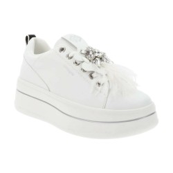 Gold & Gold GB987 Sneakers Donna Stringate Con Accessorio Platform Bianco