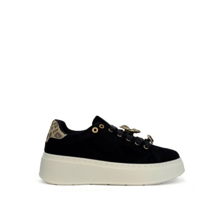 Gold & Gold GB1093-1 Sneakers Donna Stringate Con Accessorio Nero