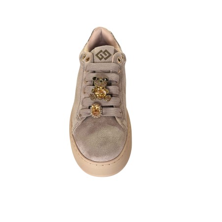 Gold & Gold GB1093-1 Sneakers Donna Stringate Con Accessorio Khaki