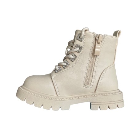 Melania MS 65052 Stivaletti Anfibi Bambina Stringati con Zip e Accessori Off White