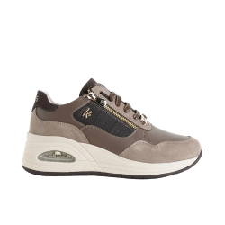 KEYS K-13610 Sneakers Donna Zeppa Con Zip Laterale Stringate Taupe