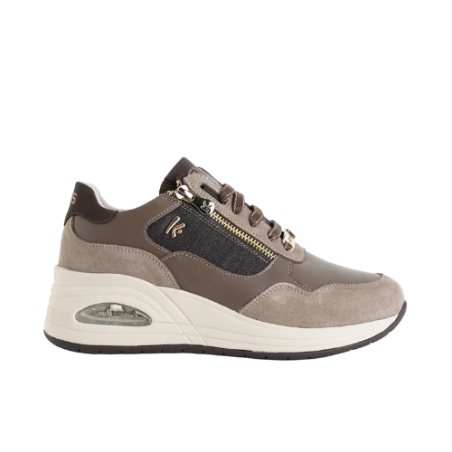 KEYS K-13610 Sneakers Donna Zeppa Con Zip Laterale Stringate Taupe