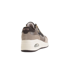 KEYS K-13610 Sneakers Donna Zeppa Con Zip Laterale Stringate Taupe 2