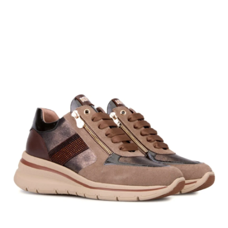 KEYS K-11264 Sneakers Donna Zeppa Con Zip Laterale Stringate Con Dettagli Strass Dodo
