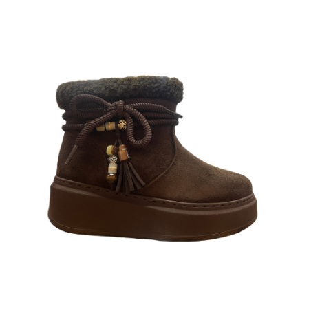 Gold & Gold FR03 Stivaletto Donna Con Pelliccia e Accessori Caffè
