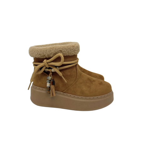 Gold & Gold FR03 Stivaletto Donna Con Pelliccia e Accessori Cammello
